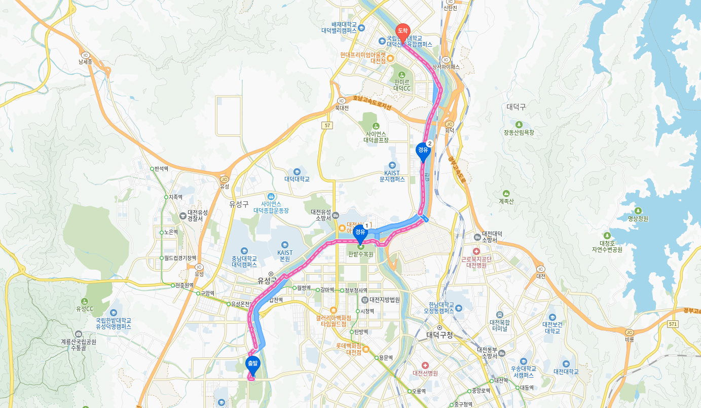 갑천 자전거 탐방 코스 지도